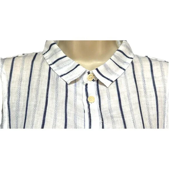 CP Shades Mara Linen Dress Size S Blue White Stripe Sleeveless Shirt Dress - Picture 7 of 12
